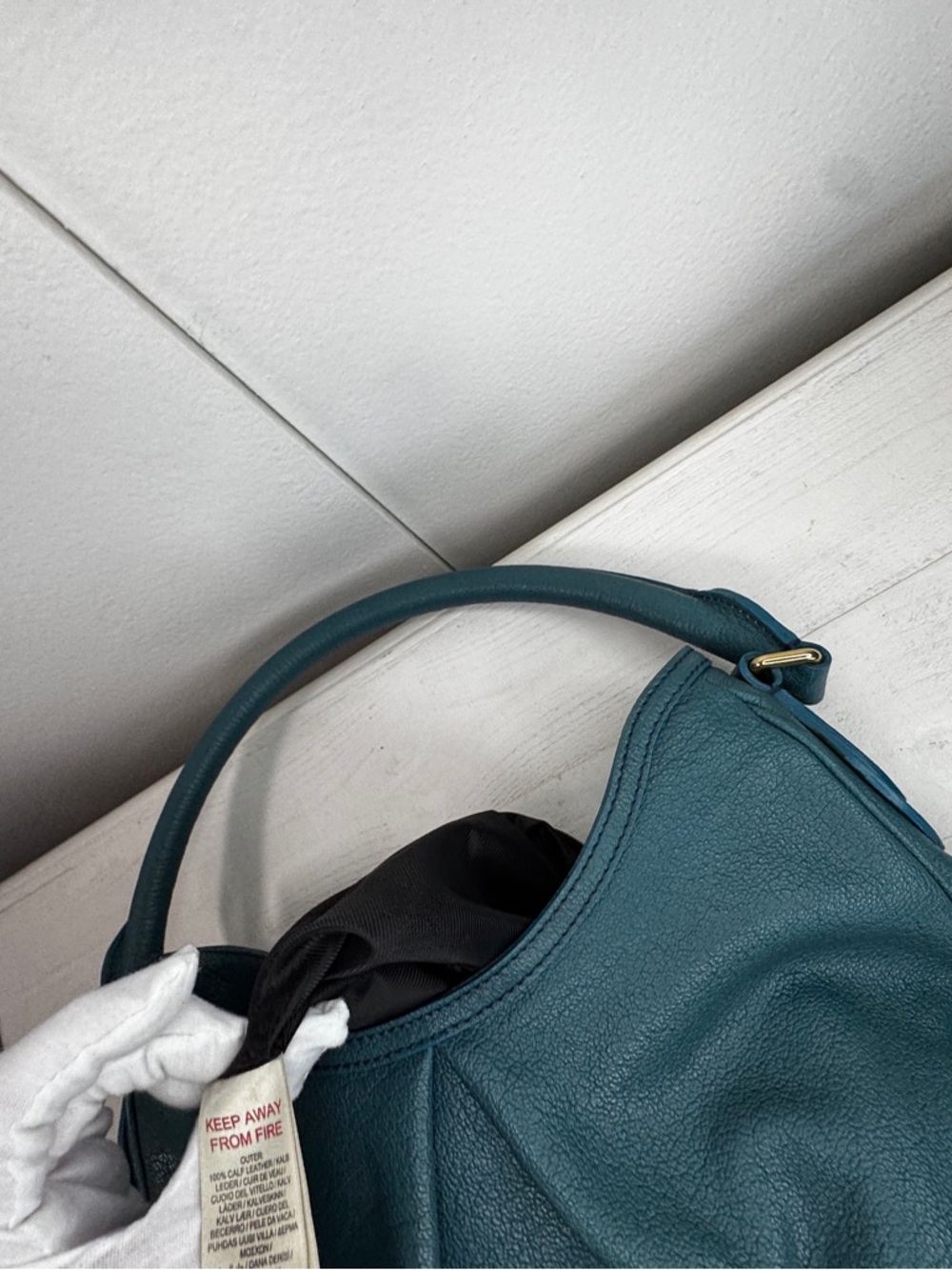 Burberry Pebbled Leather Shoulder Bag Teal Gold Hardware Quiet Luxury Hobo - Picture 8 of 14